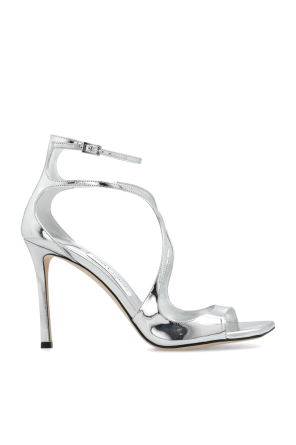 シューズ・サンダルその他 JIMMY CHOO Woman Heeled sandals Silver VERITYSANDAL100BYK Verity Sandal 100 | Silver Vintage Metallic Leather Sandals
